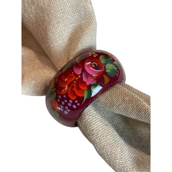 Vintage Burgundy Red Floral Napkin Rings Set of 6 Romantic Cottage Core - Picture 1 of 7